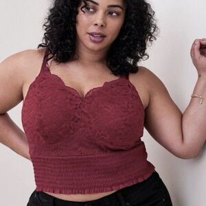 Torrid Lace Smocked Crop Babydoll Tank Top Size 1X Dark Red Whimsigoth Grunge